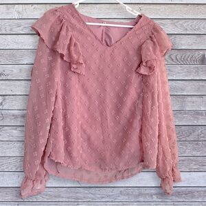 Women's Ruffled V-Neck Blouse - Dusty Rose medium